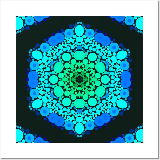 Dot Mandala Flower Blue and Green Wall Art by WormholeOrbital